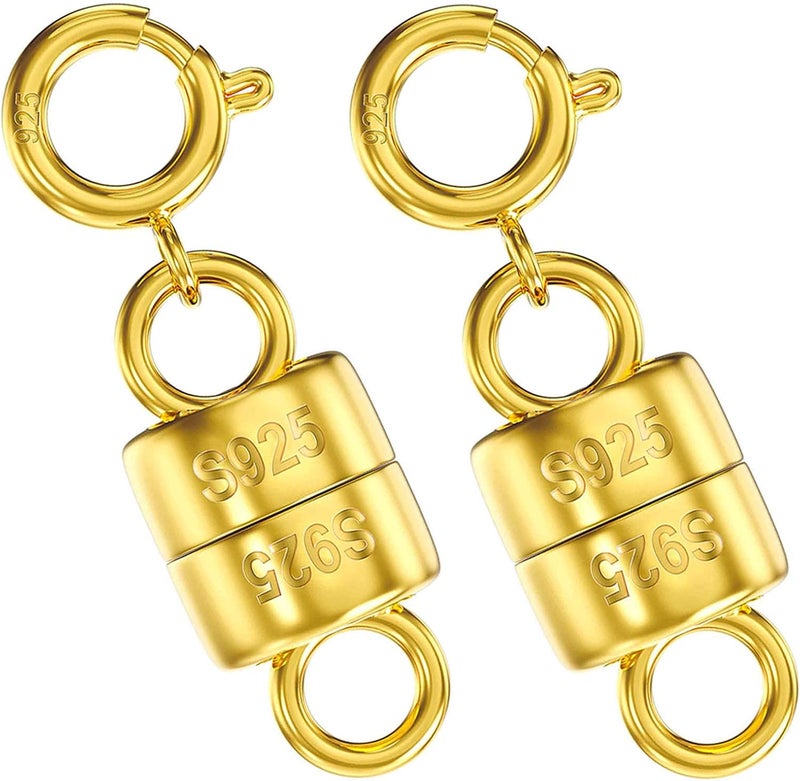 OHINGLT 14K Gold Plated 925 Sterling Silver Magnetic Necklace Clasps and Closures,Gold and Silver Bracelet Clasp Converter for Jewelry Making Supplies,Chain Extender Connector for Bracelet - Image 1